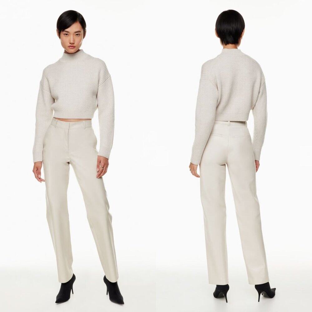 Aritzia Babaton Tan/Taupe Vegan Leather Straight Leg Pants Women's Size 0 EUC
